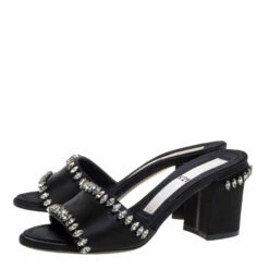N21 Nº21 Black Satin Crystal Embellished Slide Sandals Size 37 Women 5 N21 Nº21 Black Satin Crystal Embellished Slide Sandals Size 37 Women -N21shop luxury women n21 used shoes p370932 001