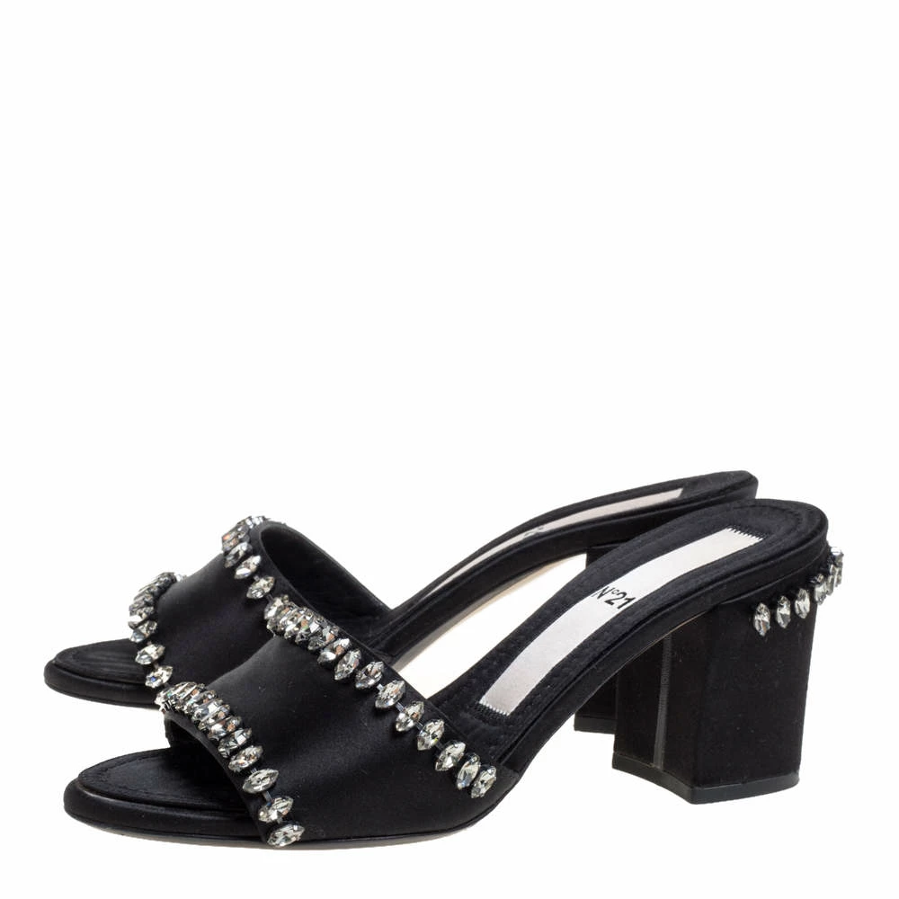 N21 Nº21 Black Satin Crystal Embellished Slide Sandals Size 37 Women N21 Nº21 Black Satin Crystal Embellished Slide Sandals Size 37 Women -N21shop luxury women n21 used shoes p370932 001