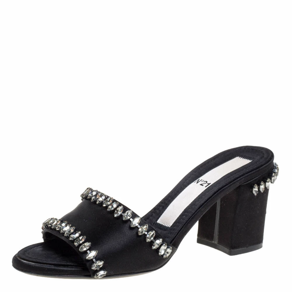 N21 Nº21 Black Satin Crystal Embellished Slide Sandals Size 37 Women N21 Nº21 Black Satin Crystal Embellished Slide Sandals Size 37 Women -N21shop luxury women n21 used shoes p370932 002