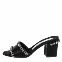 N21 Nº21 Black Satin Crystal Embellished Slide Sandals Size 37 Women 3 N21 Nº21 Black Satin Crystal Embellished Slide Sandals Size 37 Women -N21shop luxury women n21 used shoes p370932 003
