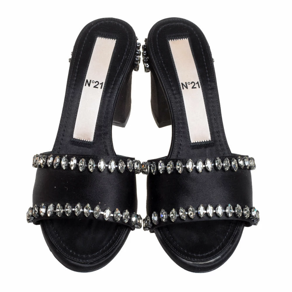 N21 Nº21 Black Satin Crystal Embellished Slide Sandals Size 37 Women N21 Nº21 Black Satin Crystal Embellished Slide Sandals Size 37 Women -N21shop luxury women n21 used shoes p370932 005