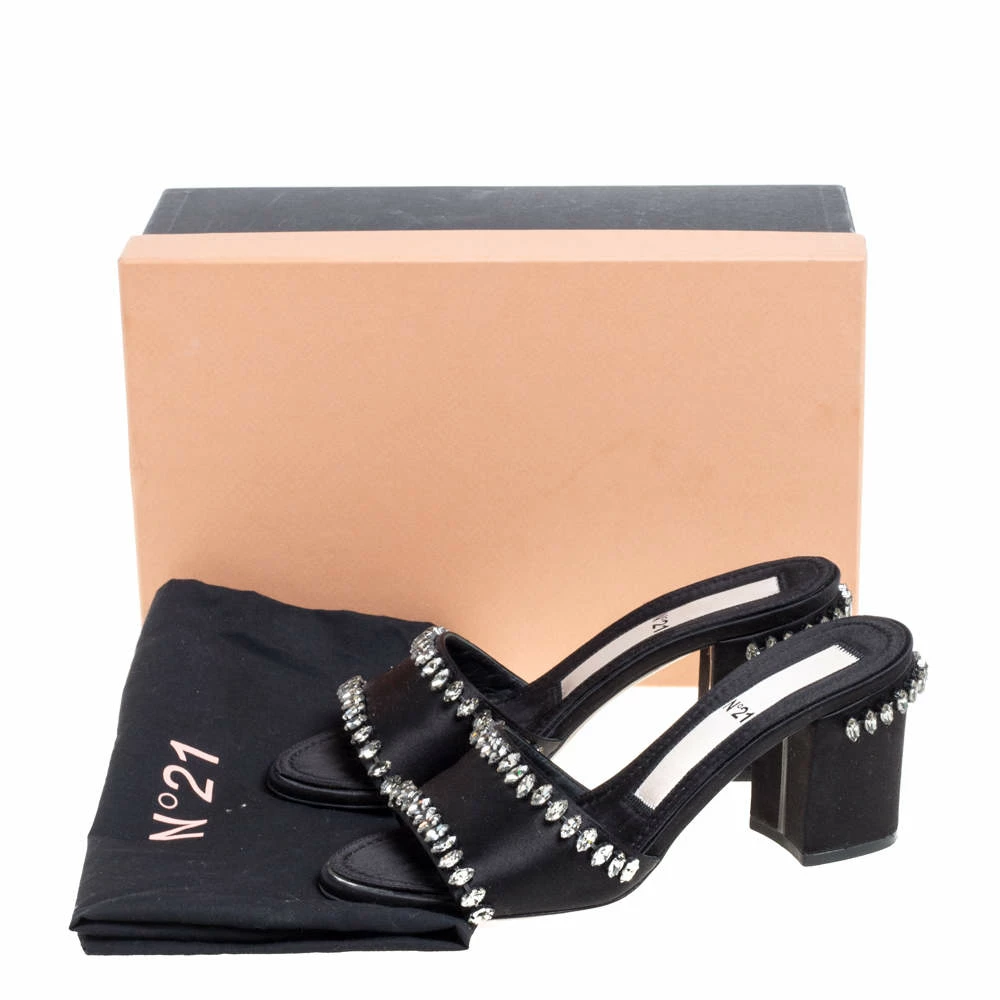 N21 Nº21 Black Satin Crystal Embellished Slide Sandals Size 37 Women N21 Nº21 Black Satin Crystal Embellished Slide Sandals Size 37 Women -N21shop luxury women n21 used shoes p370932 009