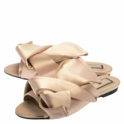 N21 Pale Pink Satin Knotted Slide Sandals Size 37 Women -N21shop luxury women n21 used shoes p371459 005