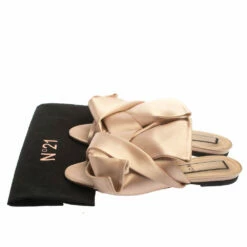 N21 Pale Pink Satin Knotted Slide Sandals Size 37 Women -N21shop luxury women n21 used shoes p371459 006