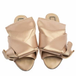 N21 Pale Pink Satin Knotted Slide Sandals Size 37 Women -N21shop luxury women n21 used shoes p371459 007