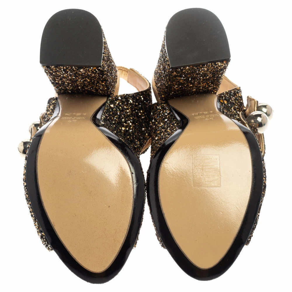 N21 Gold/Black Glitter Strappy Slingback Sandals Size 40 Women N21 Gold/Black Glitter Strappy Slingback Sandals Size 40 Women -N21shop luxury women n21 used shoes p372454 001