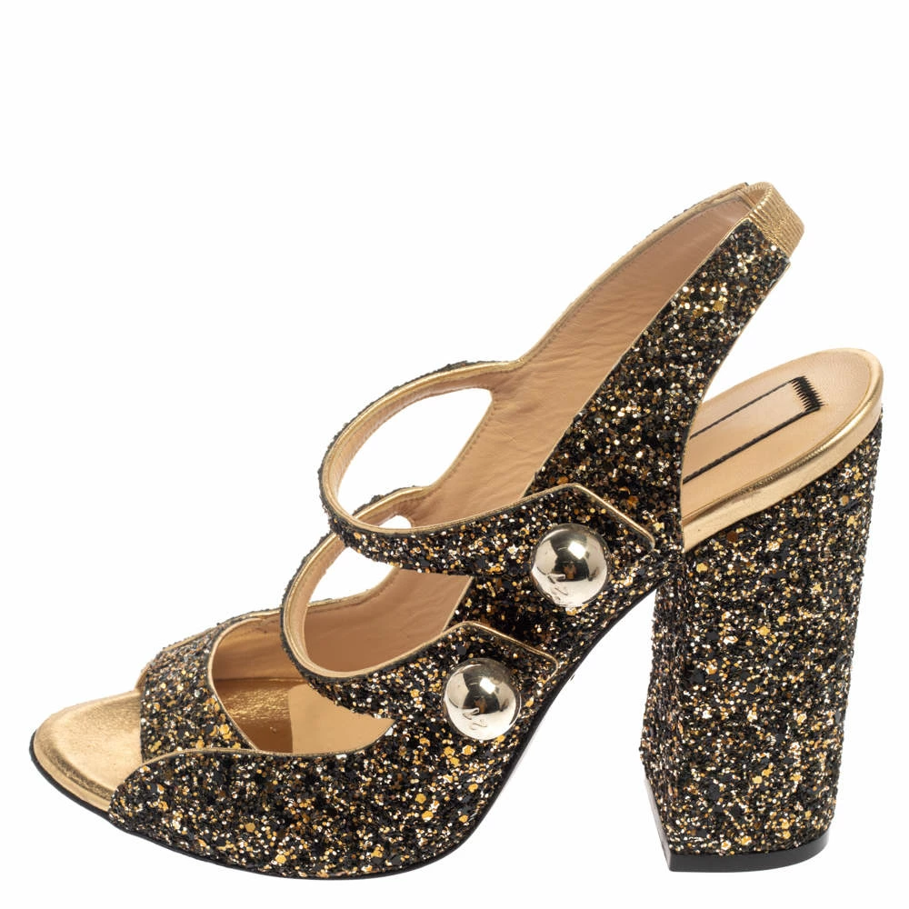 N21 Gold/Black Glitter Strappy Slingback Sandals Size 40 Women N21 Gold/Black Glitter Strappy Slingback Sandals Size 40 Women -N21shop luxury women n21 used shoes p372454 002