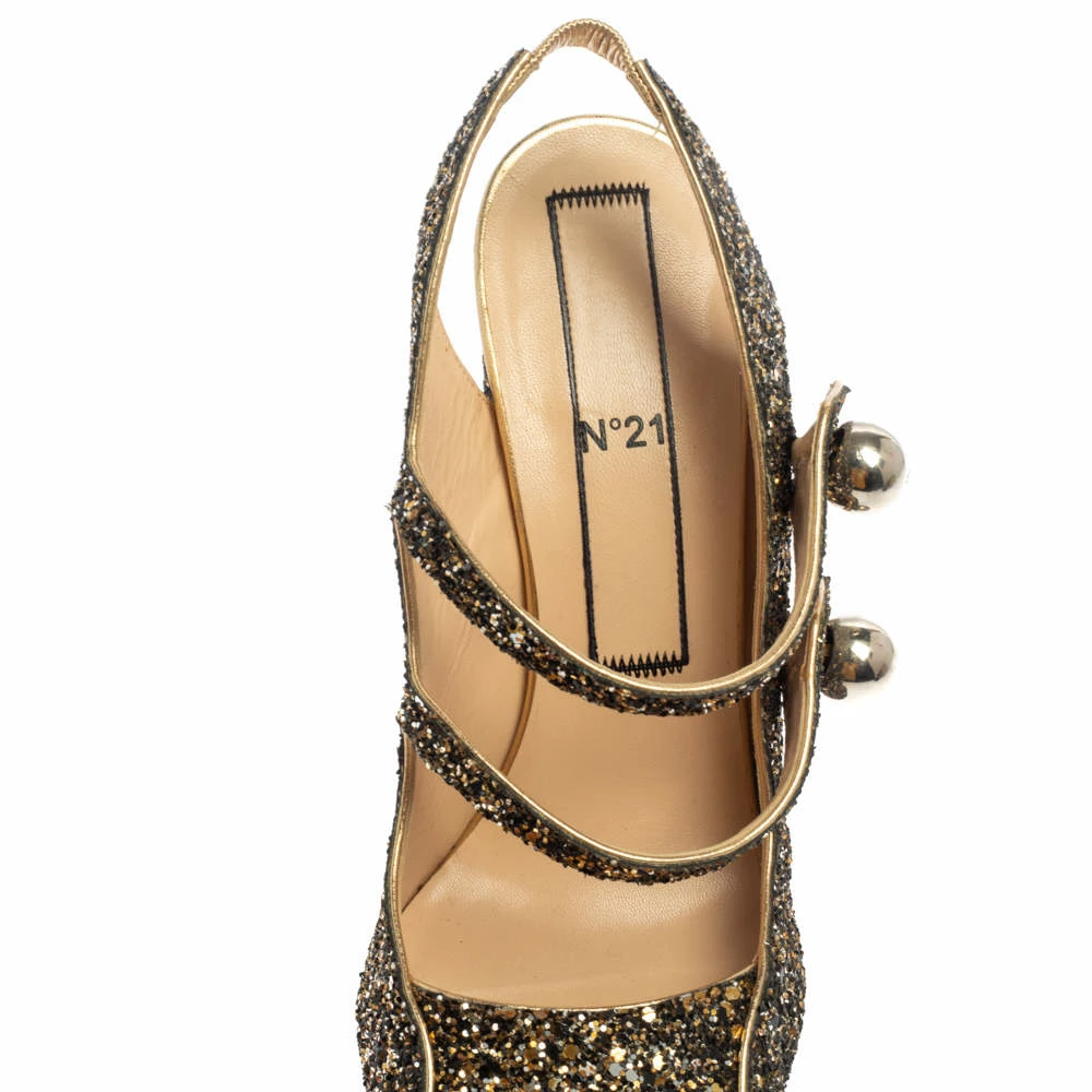 N21 Gold/Black Glitter Strappy Slingback Sandals Size 40 Women N21 Gold/Black Glitter Strappy Slingback Sandals Size 40 Women -N21shop luxury women n21 used shoes p372454 003