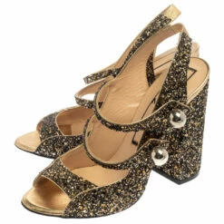 N21 Gold/Black Glitter Strappy Slingback Sandals Size 40 Women 5 N21 Gold/Black Glitter Strappy Slingback Sandals Size 40 Women -N21shop luxury women n21 used shoes p372454 006