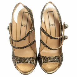 N21 Gold/Black Glitter Strappy Slingback Sandals Size 40 Women 4 N21 Gold/Black Glitter Strappy Slingback Sandals Size 40 Women -N21shop luxury women n21 used shoes p372454 007