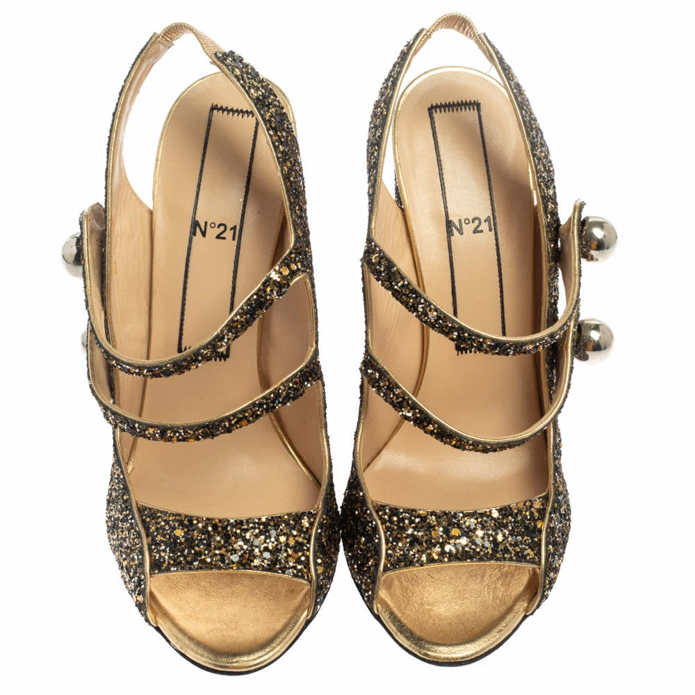 N21 Gold/Black Glitter Strappy Slingback Sandals Size 40 Women N21 Gold/Black Glitter Strappy Slingback Sandals Size 40 Women -N21shop luxury women n21 used shoes p372454 007