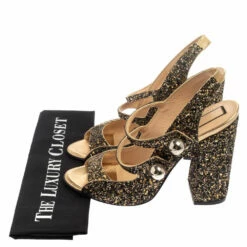 N21 Gold/Black Glitter Strappy Slingback Sandals Size 40 Women 9 N21 Gold/Black Glitter Strappy Slingback Sandals Size 40 Women -N21shop luxury women n21 used shoes p372454 008
