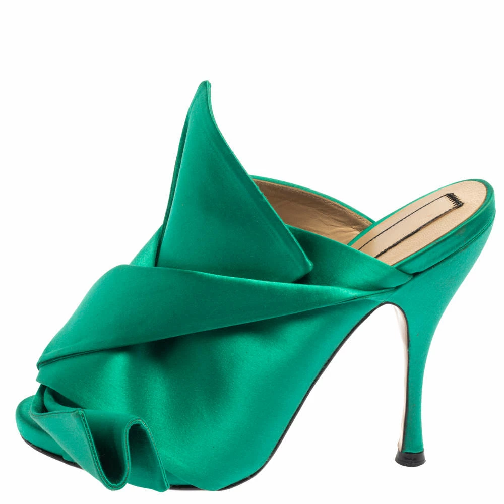 N21 Emerald Green Satin Raso Knot Peep Toe Mules Size 38 Women Sandals N21 Emerald Green Satin Raso Knot Peep Toe Mules Size 38 Women Sandals -N21shop luxury women n21 used shoes p374536 002