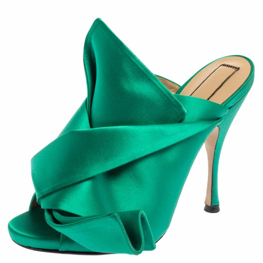 N21 Emerald Green Satin Raso Knot Peep Toe Mules Size 38 Women Sandals N21 Emerald Green Satin Raso Knot Peep Toe Mules Size 38 Women Sandals -N21shop luxury women n21 used shoes p374536 004