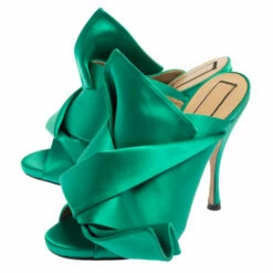 N21 Emerald Green Satin Raso Knot Peep Toe Mules Size 38 Women Sandals 5 N21 Emerald Green Satin Raso Knot Peep Toe Mules Size 38 Women Sandals -N21shop luxury women n21 used shoes p374536 006