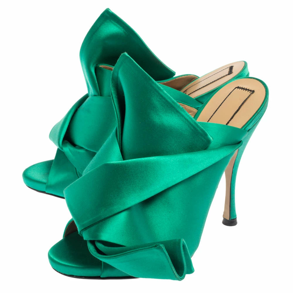 N21 Emerald Green Satin Raso Knot Peep Toe Mules Size 38 Women Sandals N21 Emerald Green Satin Raso Knot Peep Toe Mules Size 38 Women Sandals -N21shop luxury women n21 used shoes p374536 006