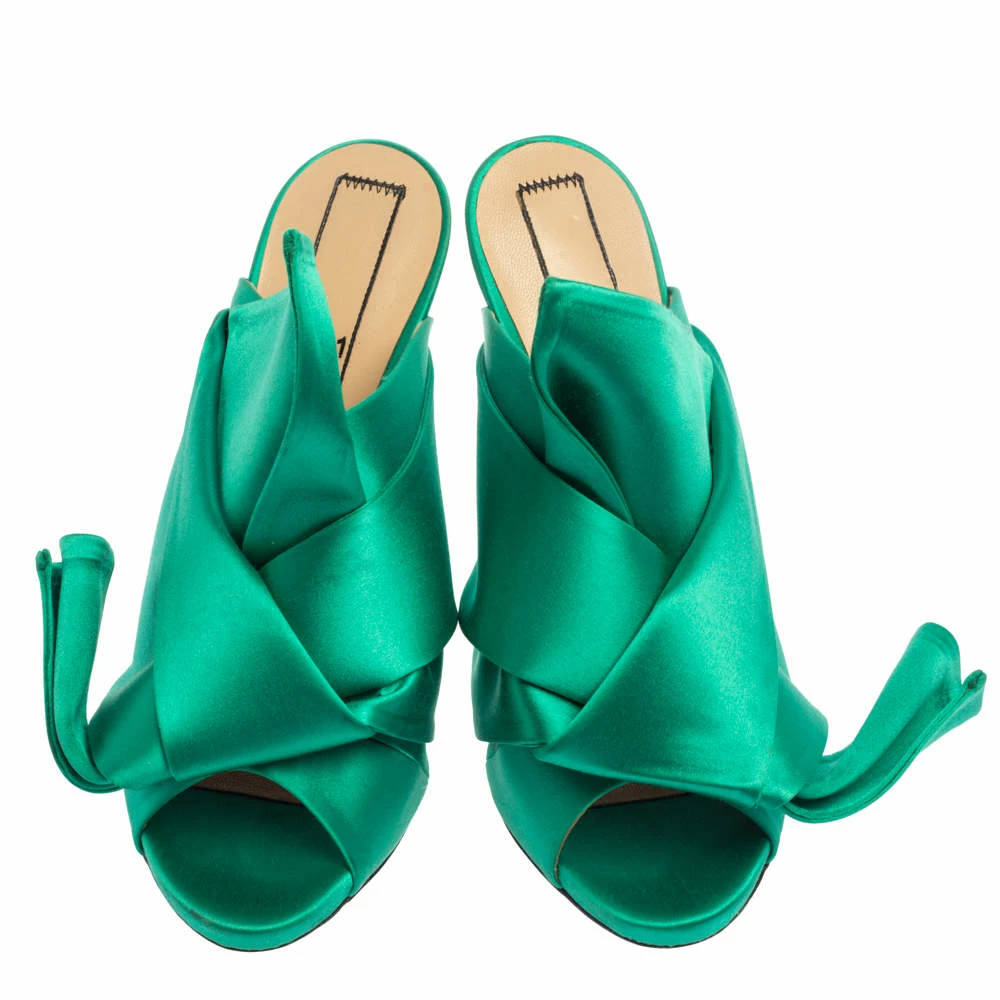 N21 Emerald Green Satin Raso Knot Peep Toe Mules Size 38 Women Sandals N21 Emerald Green Satin Raso Knot Peep Toe Mules Size 38 Women Sandals -N21shop luxury women n21 used shoes p374536 007