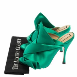 N21 Emerald Green Satin Raso Knot Peep Toe Mules Size 38 Women Sandals 9 N21 Emerald Green Satin Raso Knot Peep Toe Mules Size 38 Women Sandals -N21shop luxury women n21 used shoes p374536 008