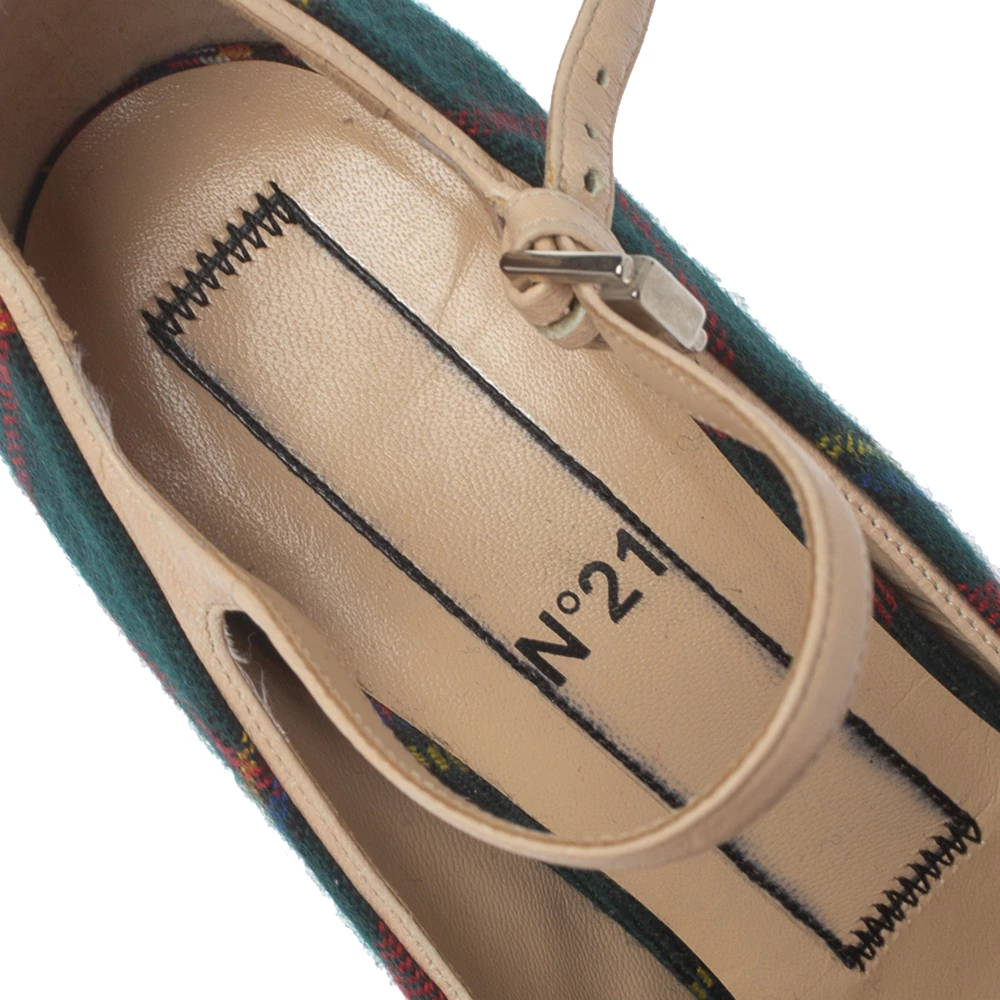 N21 Green Check Fabric Mary Jane Pumps Size 38.5 Women N21 Green Check Fabric Mary Jane Pumps Size 38.5 Women -N21shop luxury women n21 used shoes p376105 004