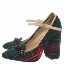 N21 Green Check Fabric Mary Jane Pumps Size 38.5 Women 5 N21 Green Check Fabric Mary Jane Pumps Size 38.5 Women -N21shop luxury women n21 used shoes p376105 008