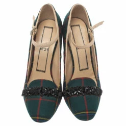 N21 Green Check Fabric Mary Jane Pumps Size 38.5 Women 4 N21 Green Check Fabric Mary Jane Pumps Size 38.5 Women -N21shop luxury women n21 used shoes p376105 009