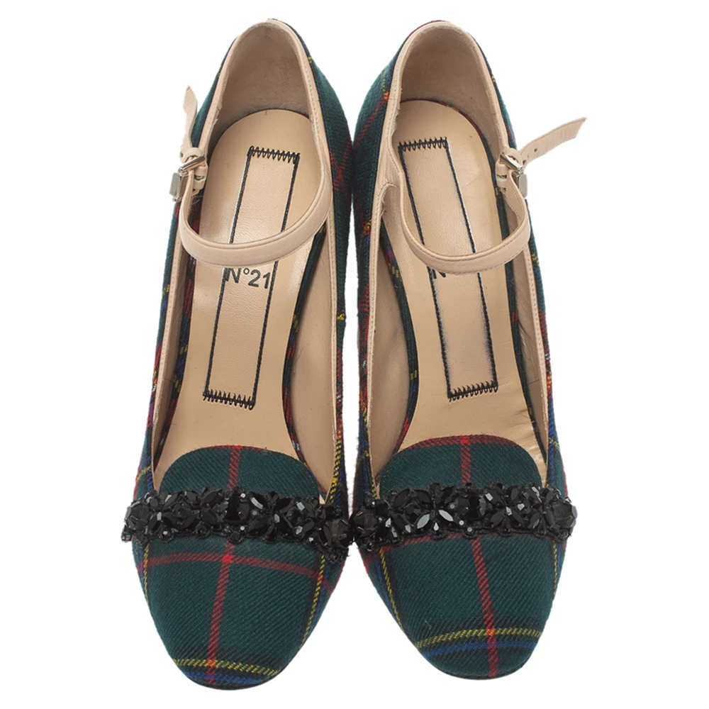 N21 Green Check Fabric Mary Jane Pumps Size 38.5 Women N21 Green Check Fabric Mary Jane Pumps Size 38.5 Women -N21shop luxury women n21 used shoes p376105 009