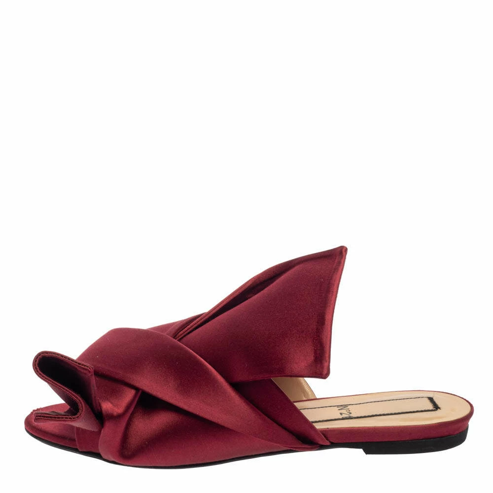 N21 Burgundy Satin Knotted Flats Size 39 Women N21 Burgundy Satin Knotted Flats Size 39 Women -N21shop luxury women n21 used shoes p381157 001