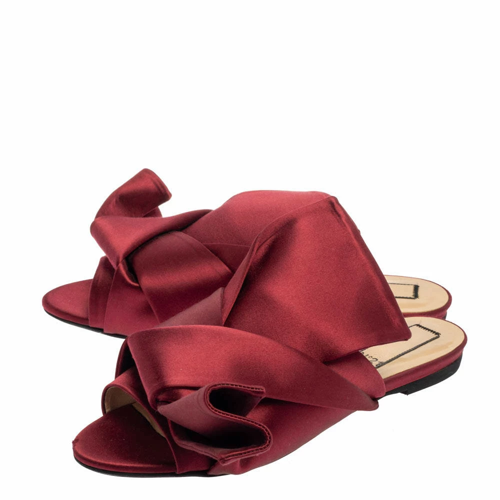 N21 Burgundy Satin Knotted Flats Size 39 Women N21 Burgundy Satin Knotted Flats Size 39 Women -N21shop luxury women n21 used shoes p381157 007