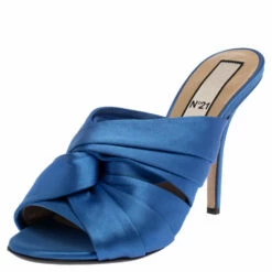 N21 Blue Satin Twisted Knot Mule Sandals Size 39 Women