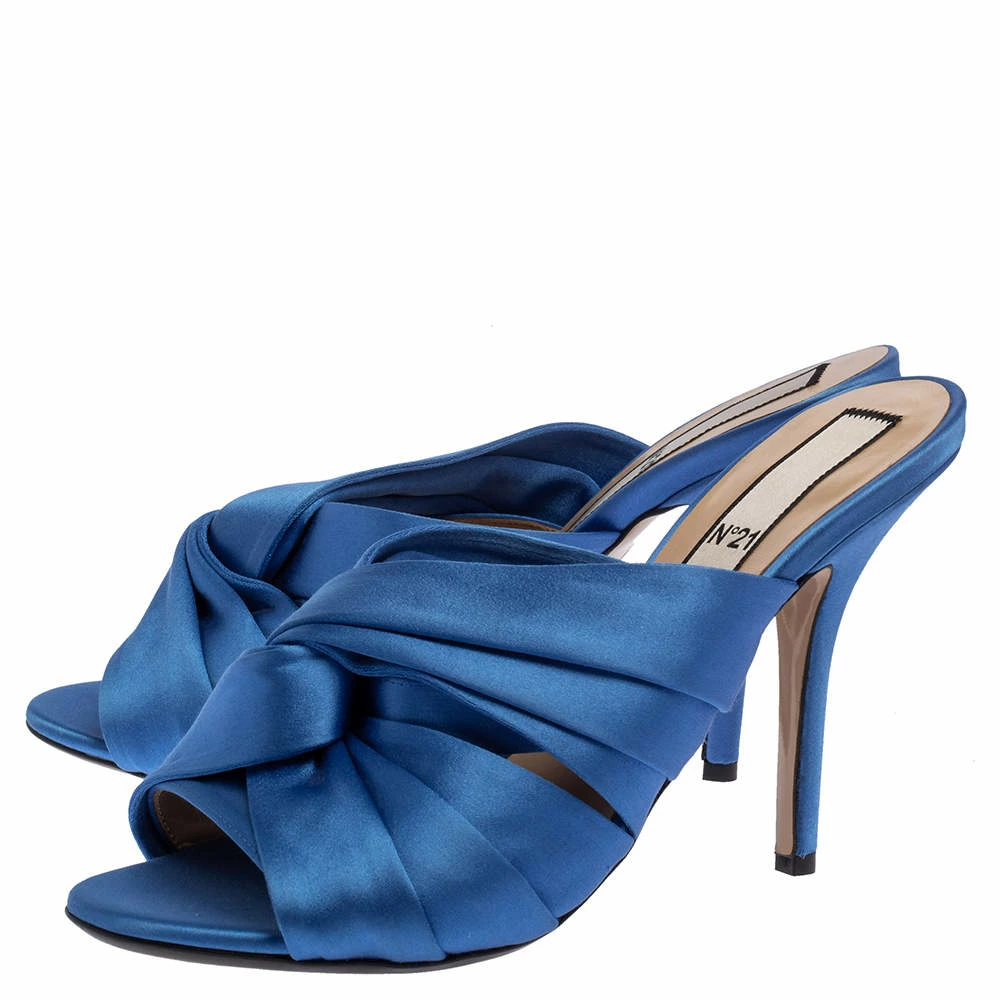 N21 Blue Satin Twisted Knot Mule Sandals Size 39 Women N21 Blue Satin Twisted Knot Mule Sandals Size 39 Women -N21shop luxury women n21 used shoes p385472 008