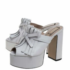 N21 White Leather Fringed Platform Mule Sandals Size 38.5 Women 5 N21 White Leather Fringed Platform Mule Sandals Size 38.5 Women -N21shop luxury women n21 used shoes p389659 002
