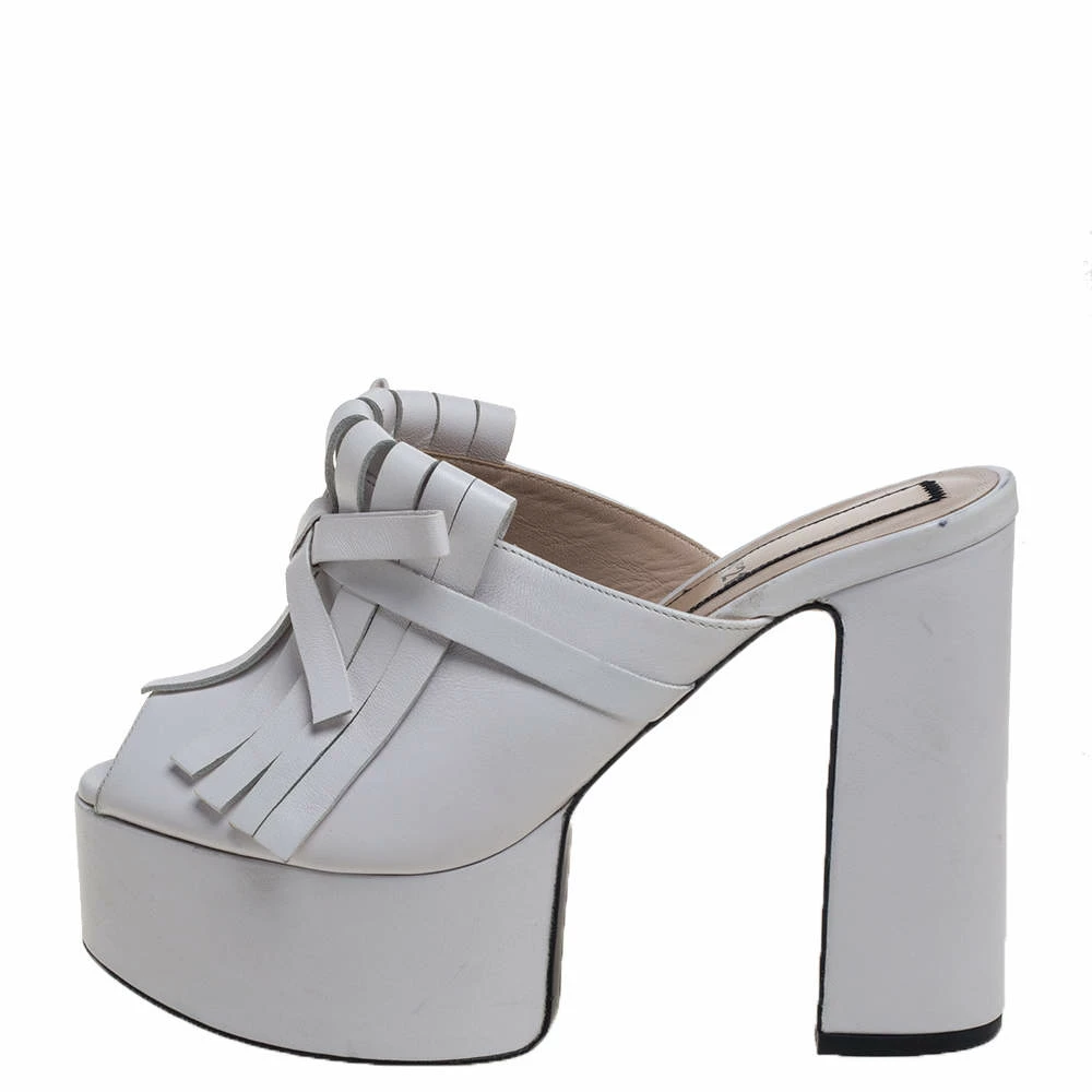 N21 White Leather Fringed Platform Mule Sandals Size 38.5 Women N21 White Leather Fringed Platform Mule Sandals Size 38.5 Women -N21shop luxury women n21 used shoes p389659 004