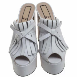 N21 White Leather Fringed Platform Mule Sandals Size 38.5 Women 4 N21 White Leather Fringed Platform Mule Sandals Size 38.5 Women -N21shop luxury women n21 used shoes p389659 006