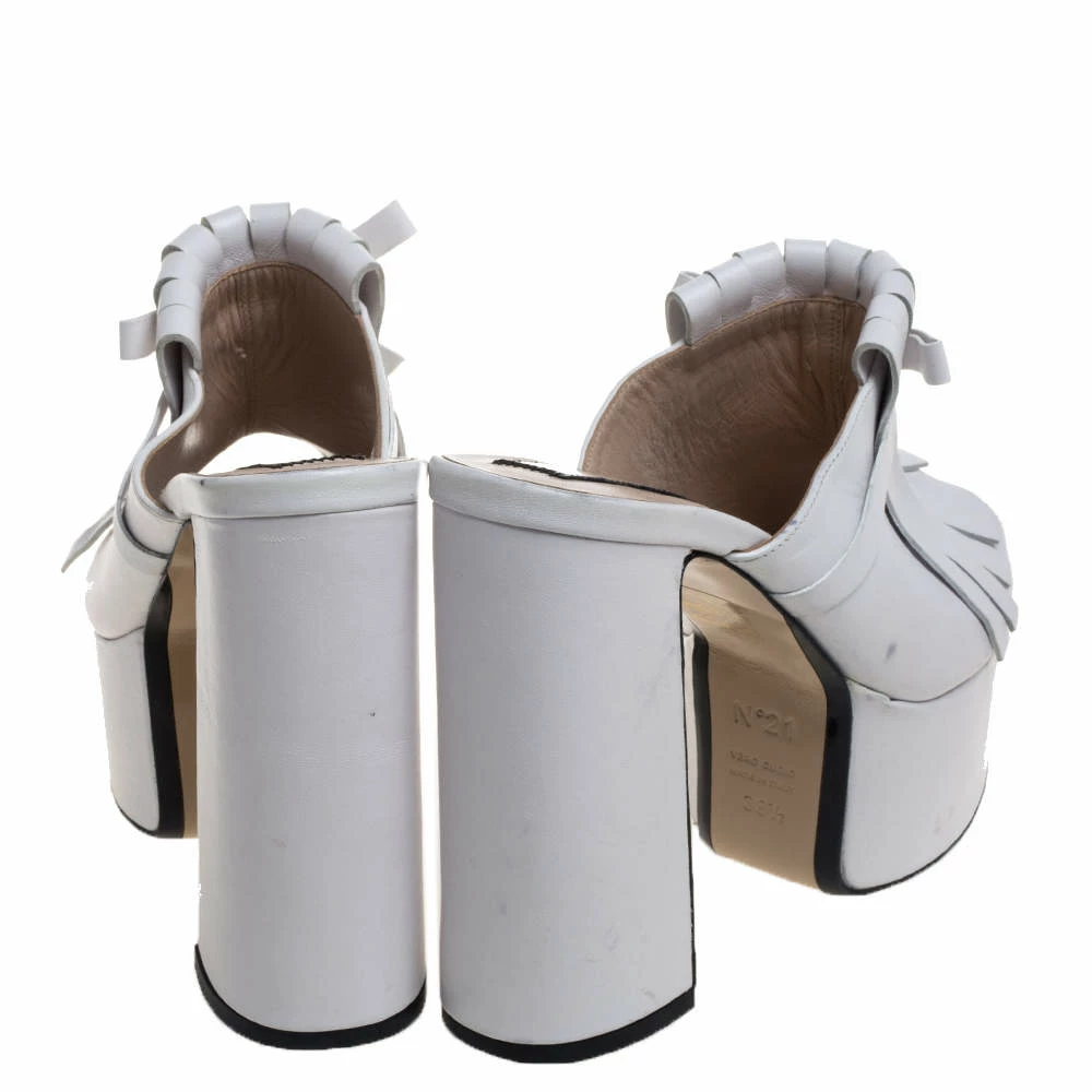 N21 White Leather Fringed Platform Mule Sandals Size 38.5 Women N21 White Leather Fringed Platform Mule Sandals Size 38.5 Women -N21shop luxury women n21 used shoes p389659 007