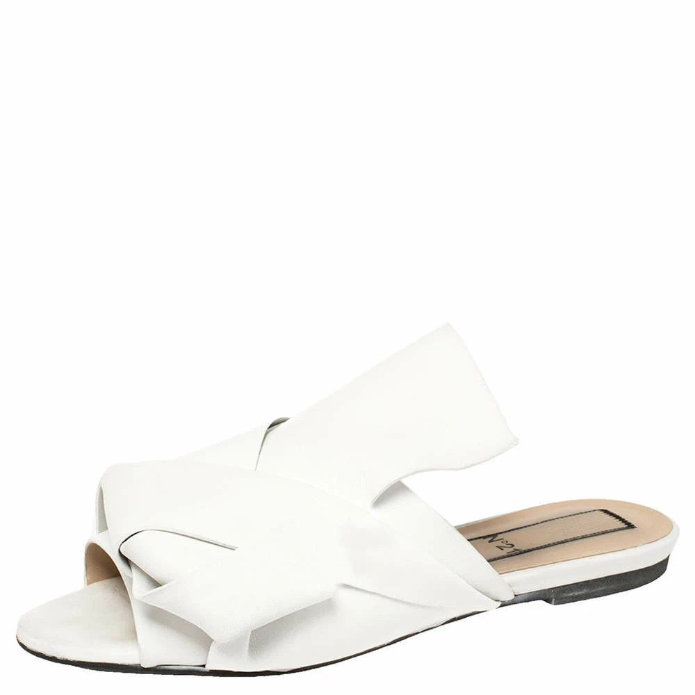N21 White Leather Knot Flat Mules Size 38 Women Flats N21 White Leather Knot Flat Mules Size 38 Women Flats -N21shop luxury women n21 used shoes p393592 003