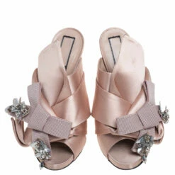 N21 Beige Satin Embellished Knot Mule Sandals Size 39 Women 4 N21 Beige Satin Embellished Knot Mule Sandals Size 39 Women -N21shop luxury women n21 used shoes p396805 006