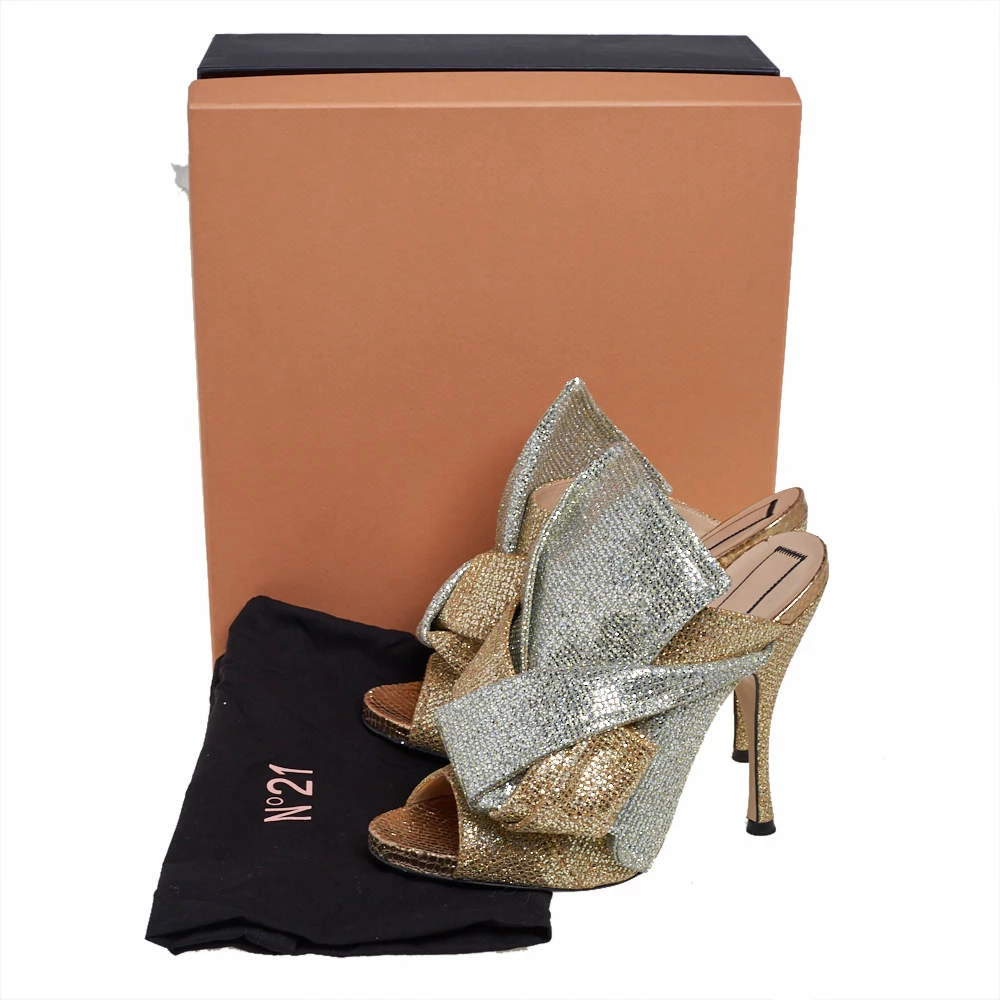 N21 Silver/Gold Glitter Knot Open Toe Slide Sandals Size 39 Women N21 Silver/Gold Glitter Knot Open Toe Slide Sandals Size 39 Women -N21shop luxury women n21 used shoes p402147 001