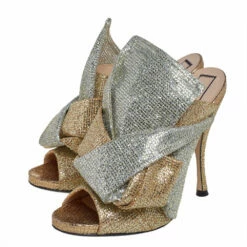 N21 Silver/Gold Glitter Knot Open Toe Slide Sandals Size 39 Women 5 N21 Silver/Gold Glitter Knot Open Toe Slide Sandals Size 39 Women -N21shop luxury women n21 used shoes p402147 002