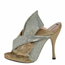 N21 Silver/Gold Glitter Knot Open Toe Slide Sandals Size 39 Women 3 N21 Silver/Gold Glitter Knot Open Toe Slide Sandals Size 39 Women -N21shop luxury women n21 used shoes p402147 004