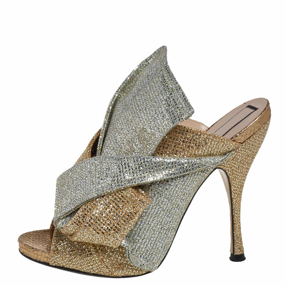 N21 Silver/Gold Glitter Knot Open Toe Slide Sandals Size 39 Women N21 Silver/Gold Glitter Knot Open Toe Slide Sandals Size 39 Women -N21shop luxury women n21 used shoes p402147 004