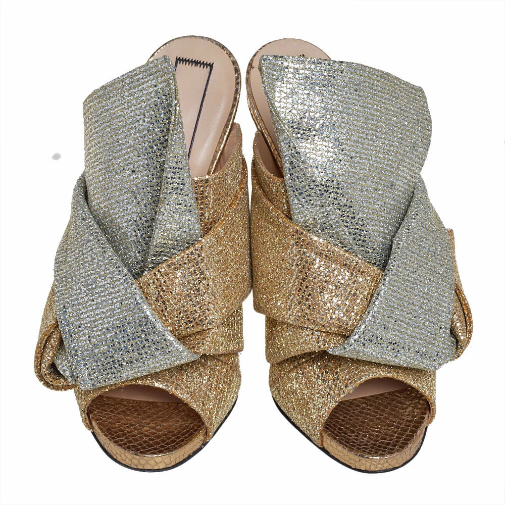 N21 Silver/Gold Glitter Knot Open Toe Slide Sandals Size 39 Women N21 Silver/Gold Glitter Knot Open Toe Slide Sandals Size 39 Women -N21shop luxury women n21 used shoes p402147 006