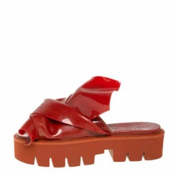 N21 X Kartell Red Rubber Knot Platform Slides Sandals Size 40 Women -N21shop luxury women n21 used shoes p403213 004