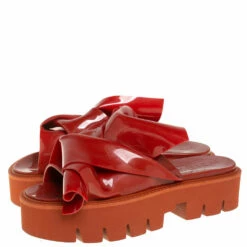 N21 X Kartell Red Rubber Knot Platform Slides Sandals Size 40 Women -N21shop luxury women n21 used shoes p403213 006