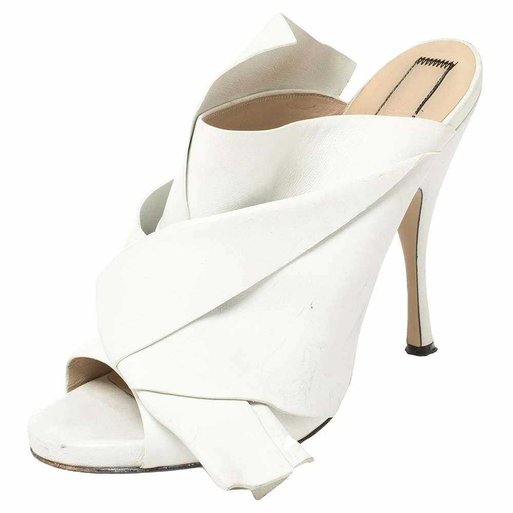 N21 White Leather Ronny Pleated Mules Size 40 Women Sandals N21 White Leather Ronny Pleated Mules Size 40 Women Sandals -N21shop luxury women n21 used shoes p405100 001