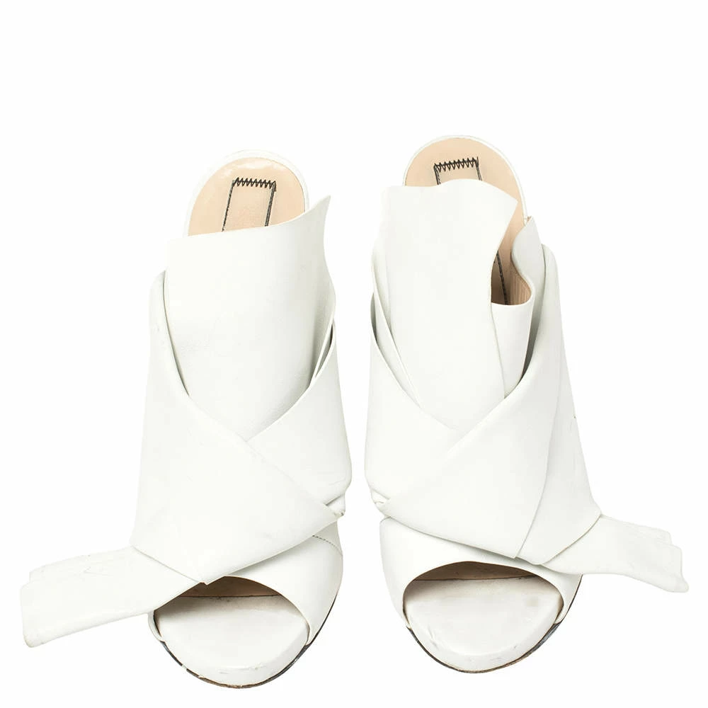 N21 White Leather Ronny Pleated Mules Size 40 Women Sandals N21 White Leather Ronny Pleated Mules Size 40 Women Sandals -N21shop luxury women n21 used shoes p405100 005