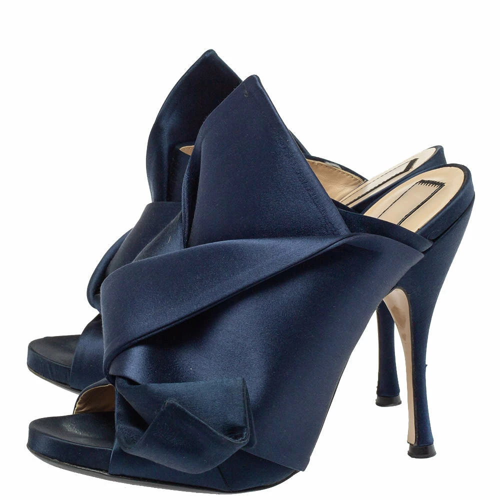 N21 Nº21 Navy Blue Satin Raso Knot Peep Toe Mules Size 39 Women Sandals N21 Nº21 Navy Blue Satin Raso Knot Peep Toe Mules Size 39 Women Sandals -N21shop luxury women n21 used shoes p405912 002