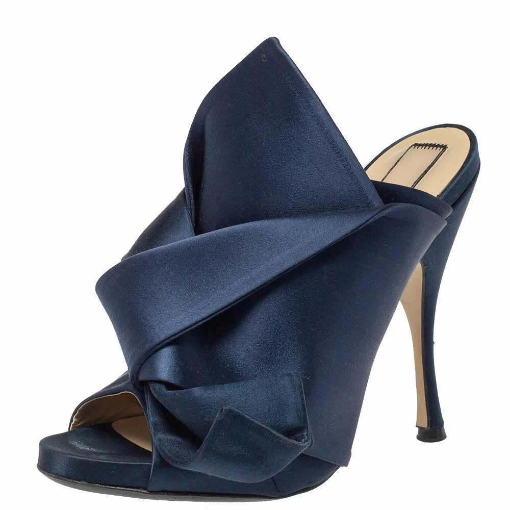 N21 Nº21 Navy Blue Satin Raso Knot Peep Toe Mules Size 39 Women Sandals N21 Nº21 Navy Blue Satin Raso Knot Peep Toe Mules Size 39 Women Sandals -N21shop luxury women n21 used shoes p405912 007