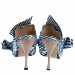 N21 N°21 Light Blue/ White Striped Satin Bow Mule Sandals Size 39 Women -N21shop luxury women n21 used shoes p407125 005