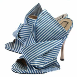 N21 N°21 Light Blue/ White Striped Satin Bow Mule Sandals Size 39 Women -N21shop luxury women n21 used shoes p407125 006