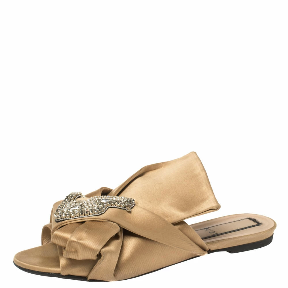 N21 Nº21 Beige Satin Crystal Embellished Flats Size 40 Women N21 Nº21 Beige Satin Crystal Embellished Flats Size 40 Women -N21shop luxury women n21 used shoes p407796 006